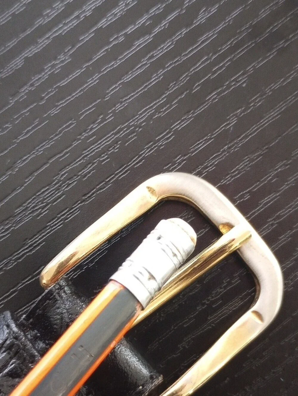 Black Genuine Leather Belt with Golden Buckle Croc-embossed Italy Made